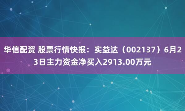 华信配资 股票行情快报：实益达（002137）6月23日主力资金净买入2913.00万元