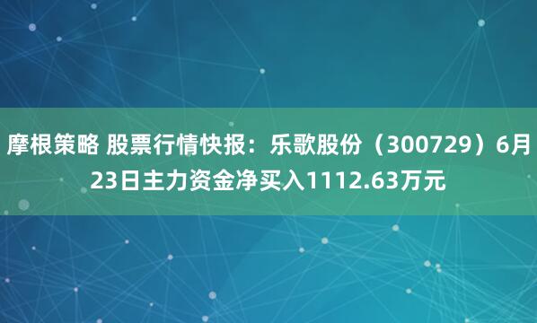 摩根策略 股票行情快报：乐歌股份（300729）6月23日主力资金净买入1112.63万元